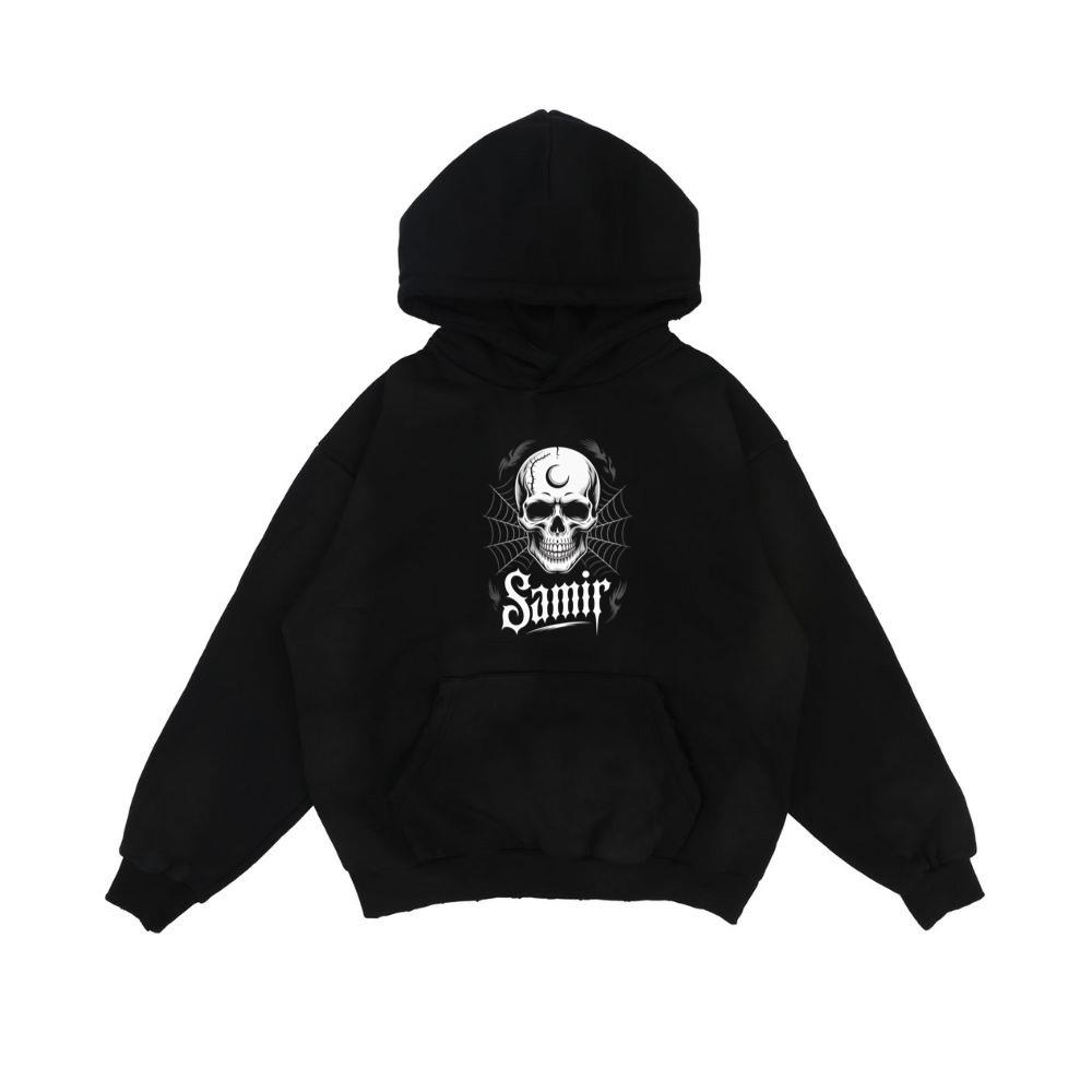Samir Skull with Spider Web Gothic Dark Artwork Hoodie