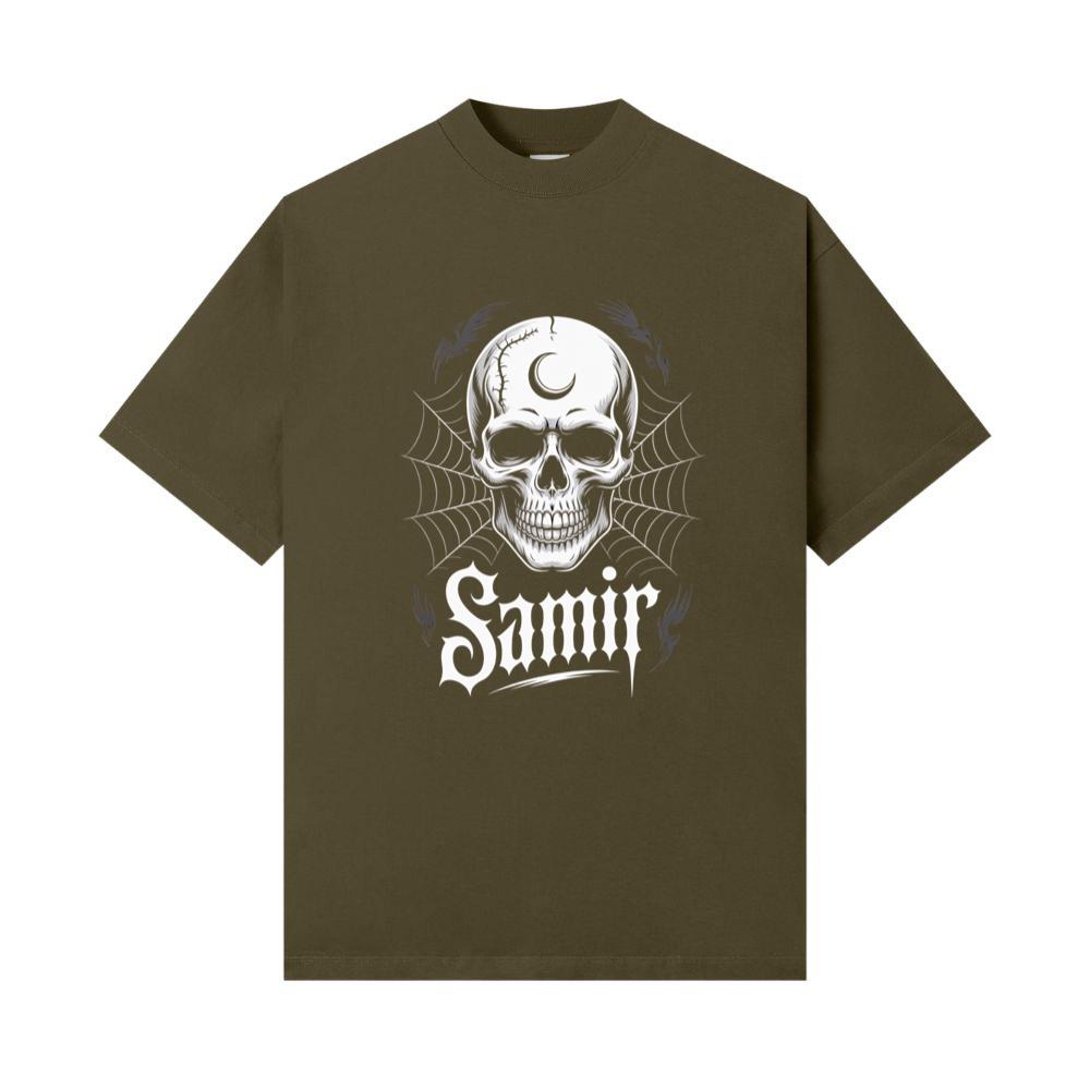 Samir Skull with Spider Web Gothic Dark Artwork T-Shirts - Image 2