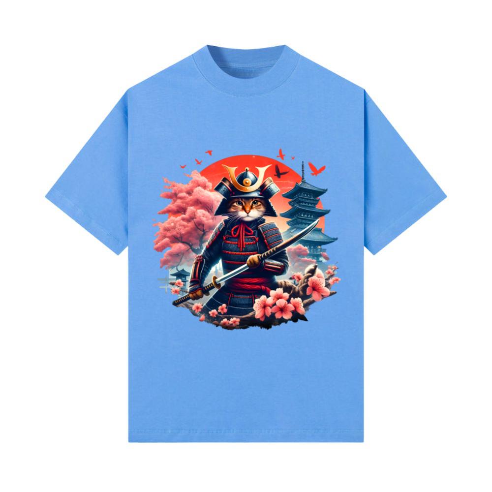 Samurai Cat Graphic Warrior Vintage Japanese Anime T-Shirt