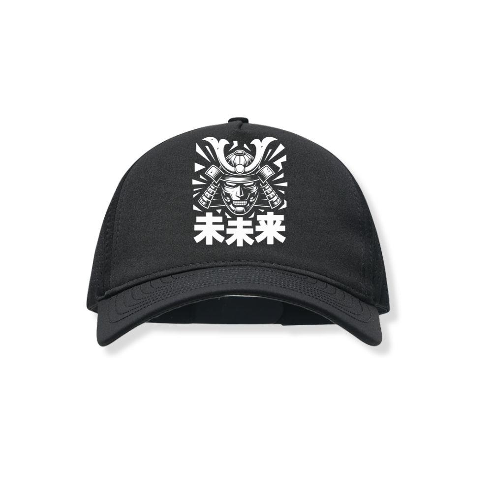 Samurai Skull with Katana Swords and Japanese Kanji Design Black Hat