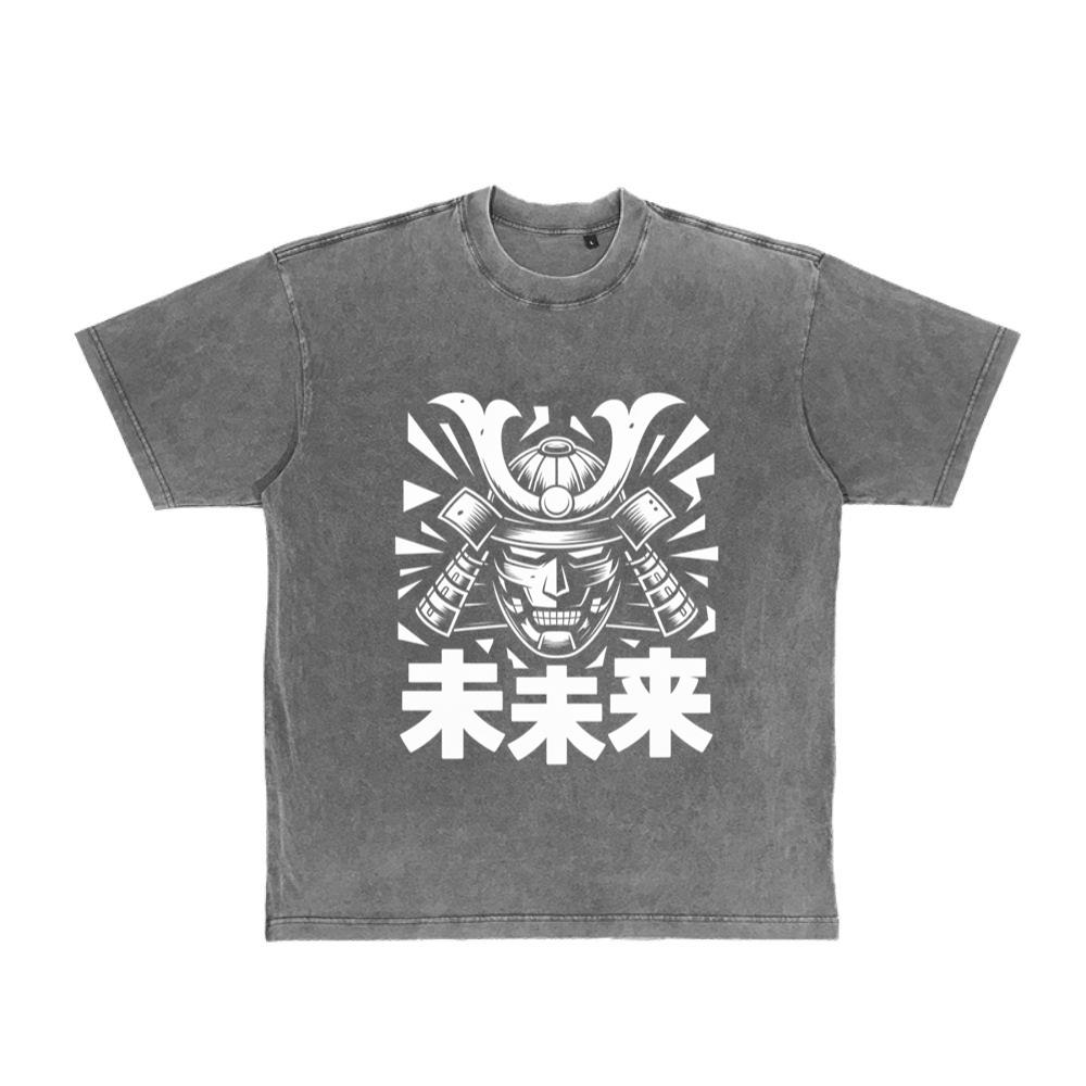 Samurai Skull with Katana Swords and Japanese Kanji Design T-Shirt