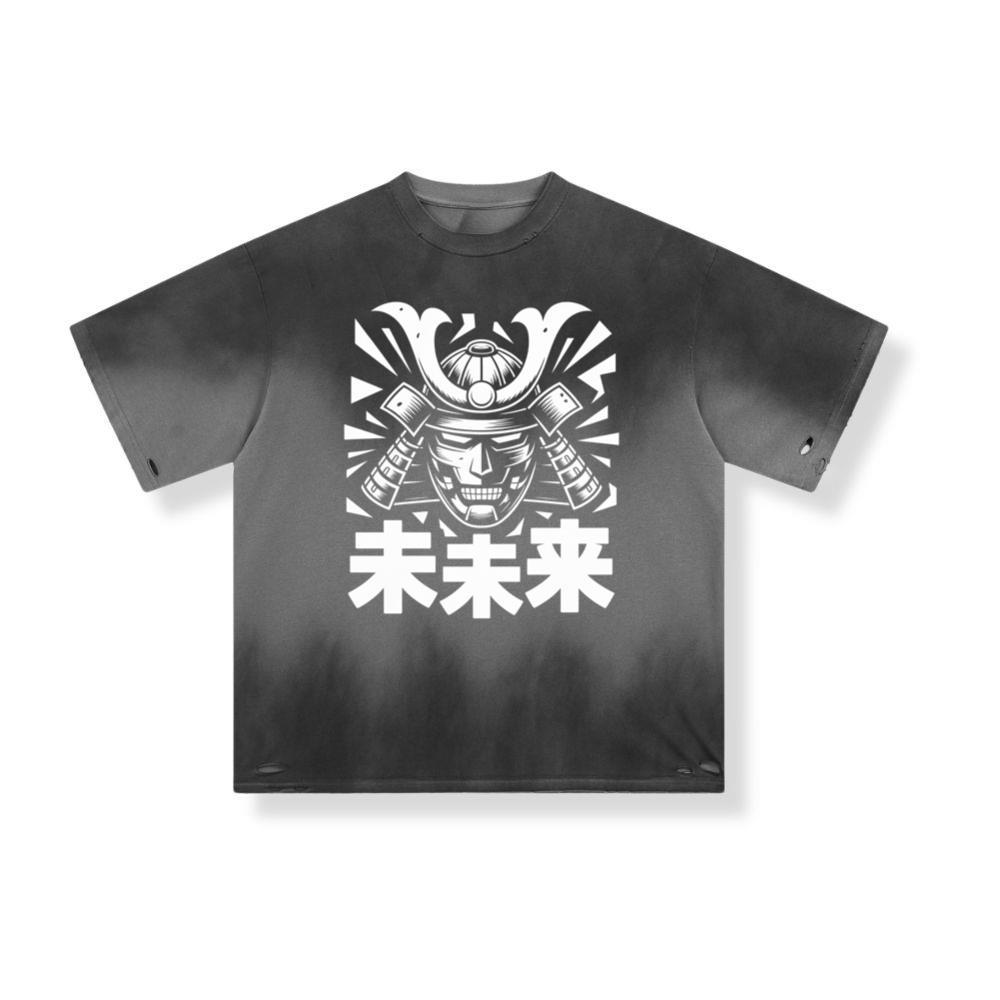 Samurai Skull with Katana Swords and Japanese Kanji Design T-Shirt