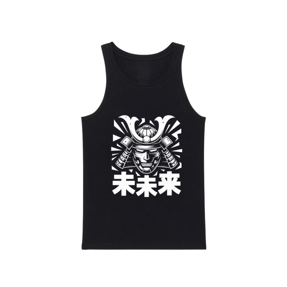 Samurai Skull with Katana Swords and Japanese Kanji Design Tank Top