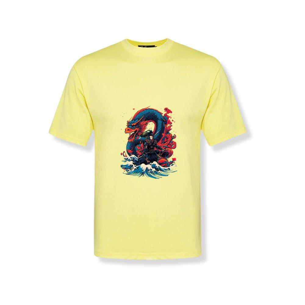 Samurai with Dragon Ocean Waves Japanese Style T-Shirts