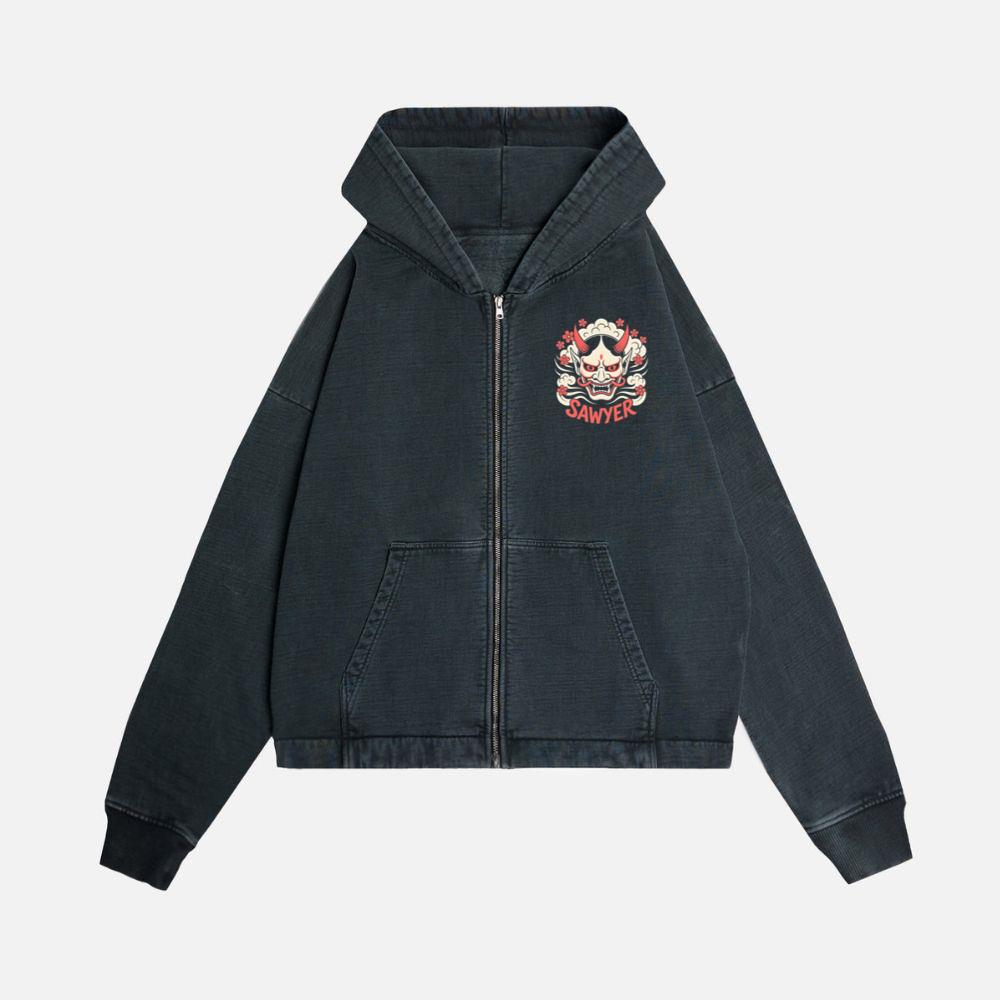 Sawyer Demon Mask Retro Graphic Zip Hoodie Kelyee