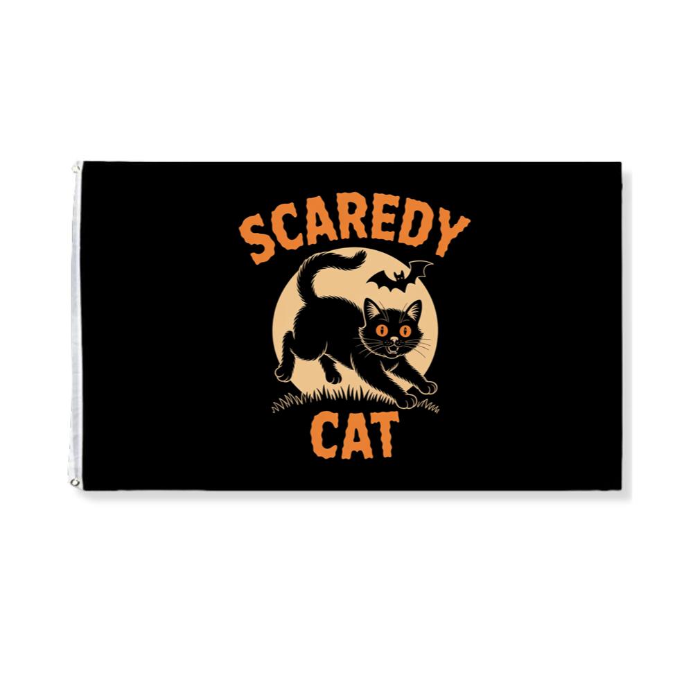 Scaredy Cat Funny Halloween Black Cat Graphic Flag