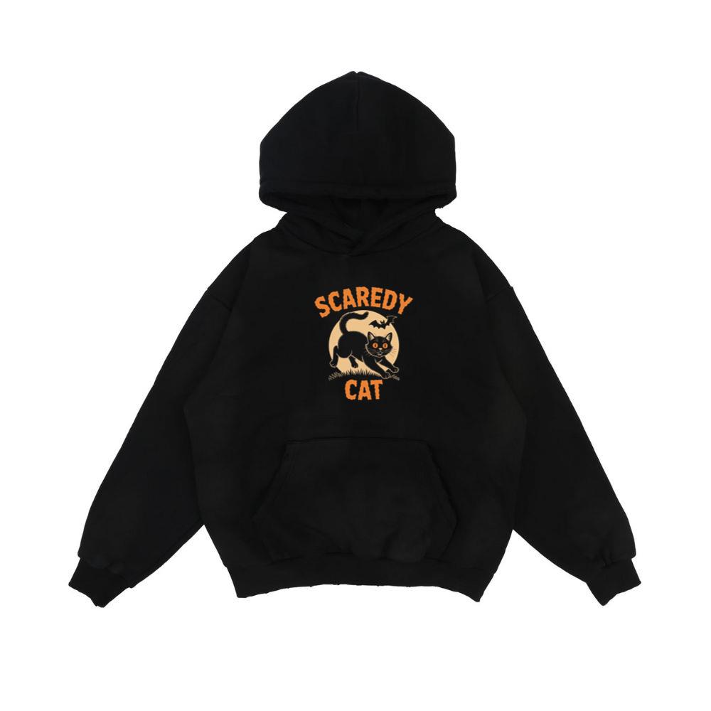 Scaredy Cat Funny Halloween Black Cat Graphic Hoodie