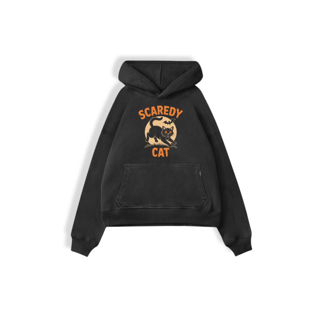 Scaredy Cat Funny Halloween Black Cat Graphic Hoodie