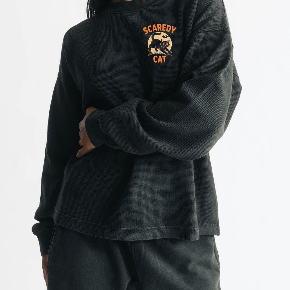 Scaredy Cat Funny Halloween Black Cat Graphic Sweatshirt