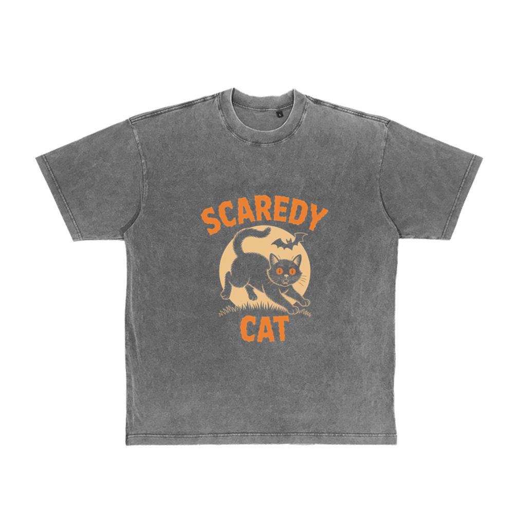 Scaredy Cat Funny Halloween Black Cat Graphic T-Shirt