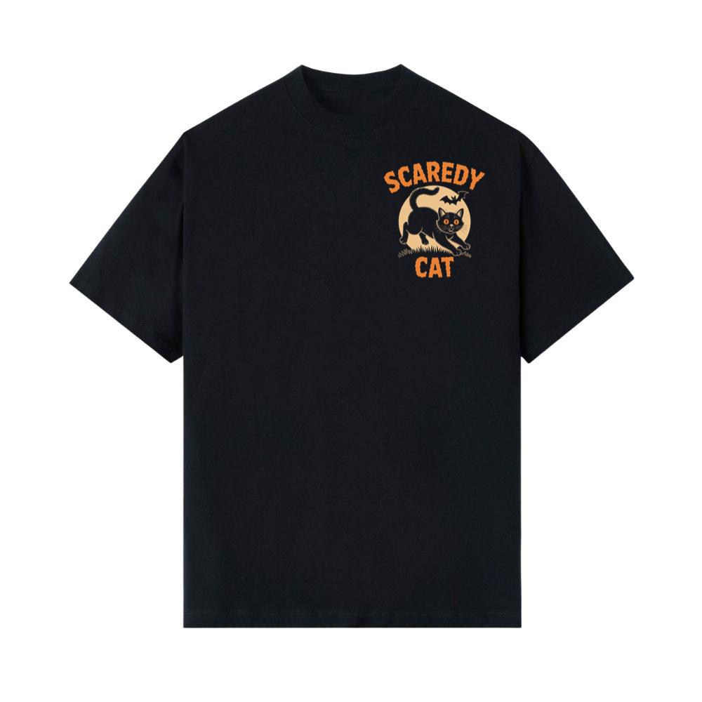 Scaredy Cat Funny Halloween Black Cat Graphic T-Shirt - Image 3