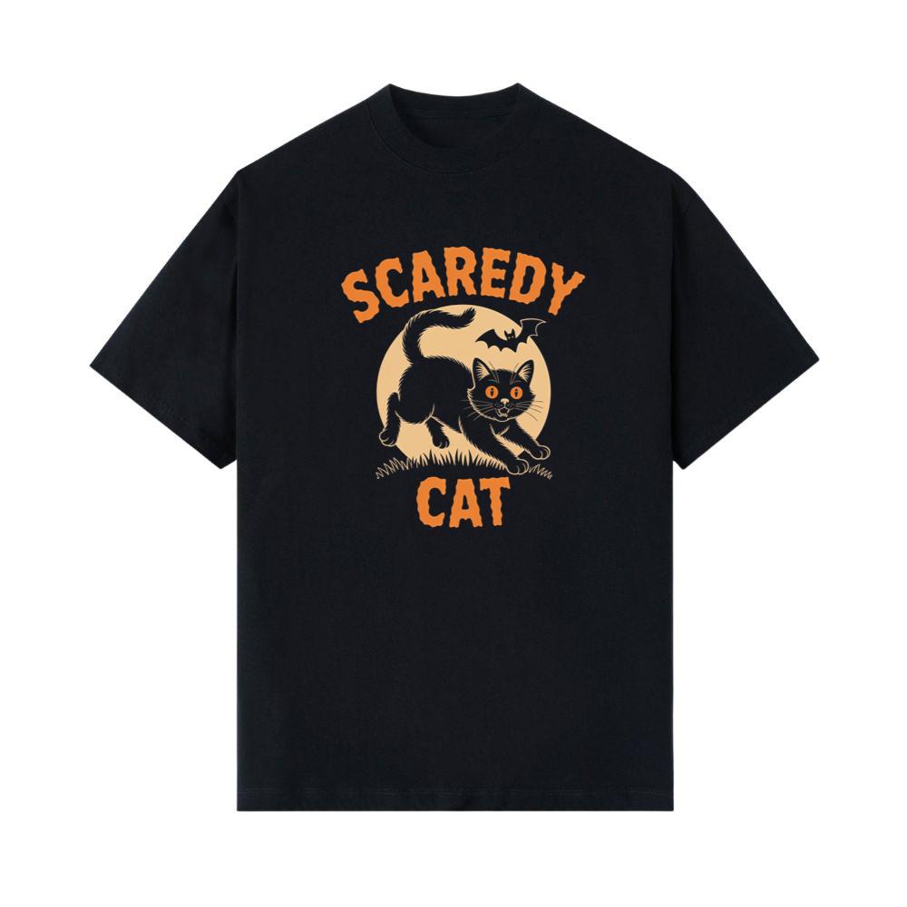 Scaredy Cat Funny Halloween Black Cat Graphic T-Shirt