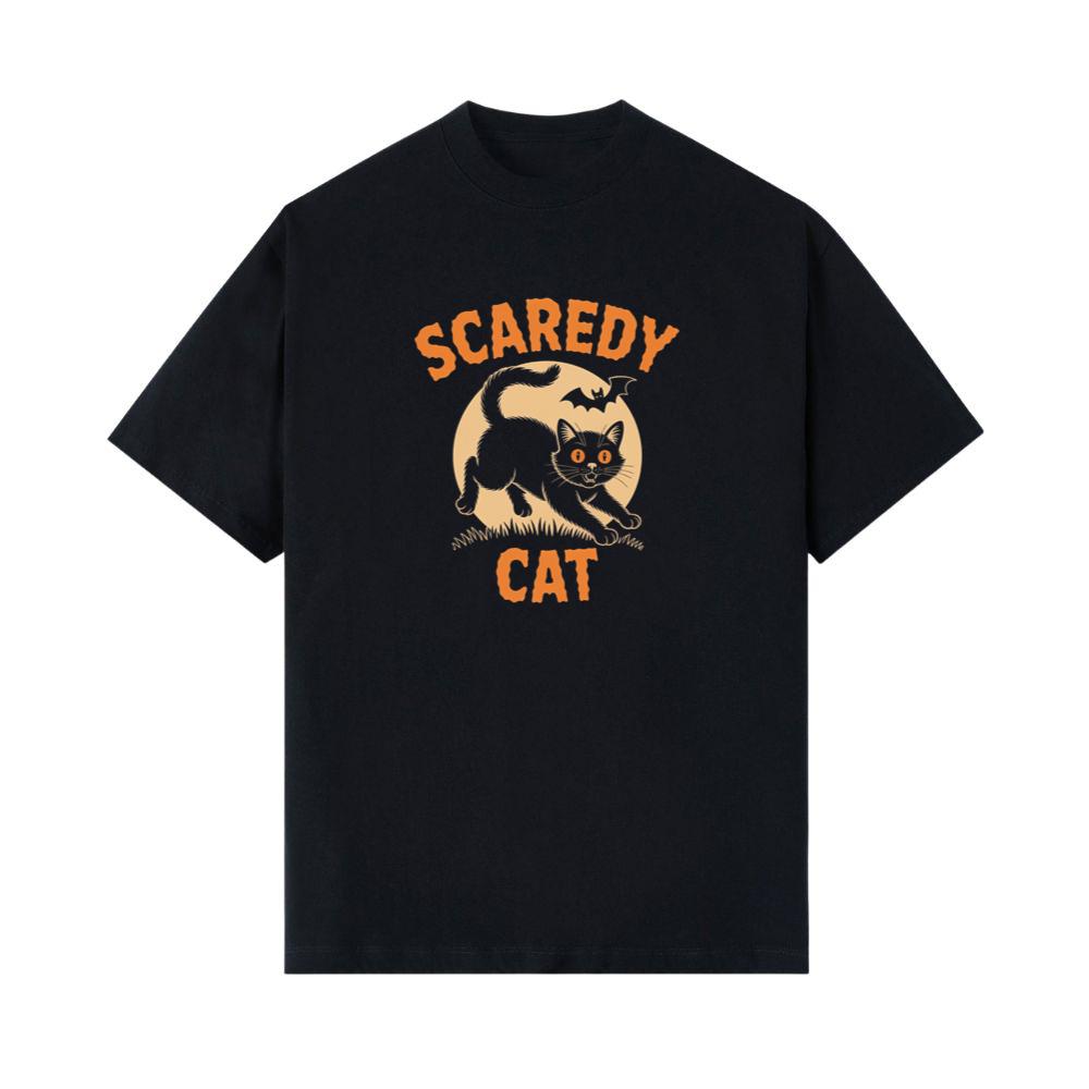 Scaredy Cat Funny Halloween Black Cat Graphic T-Shirt