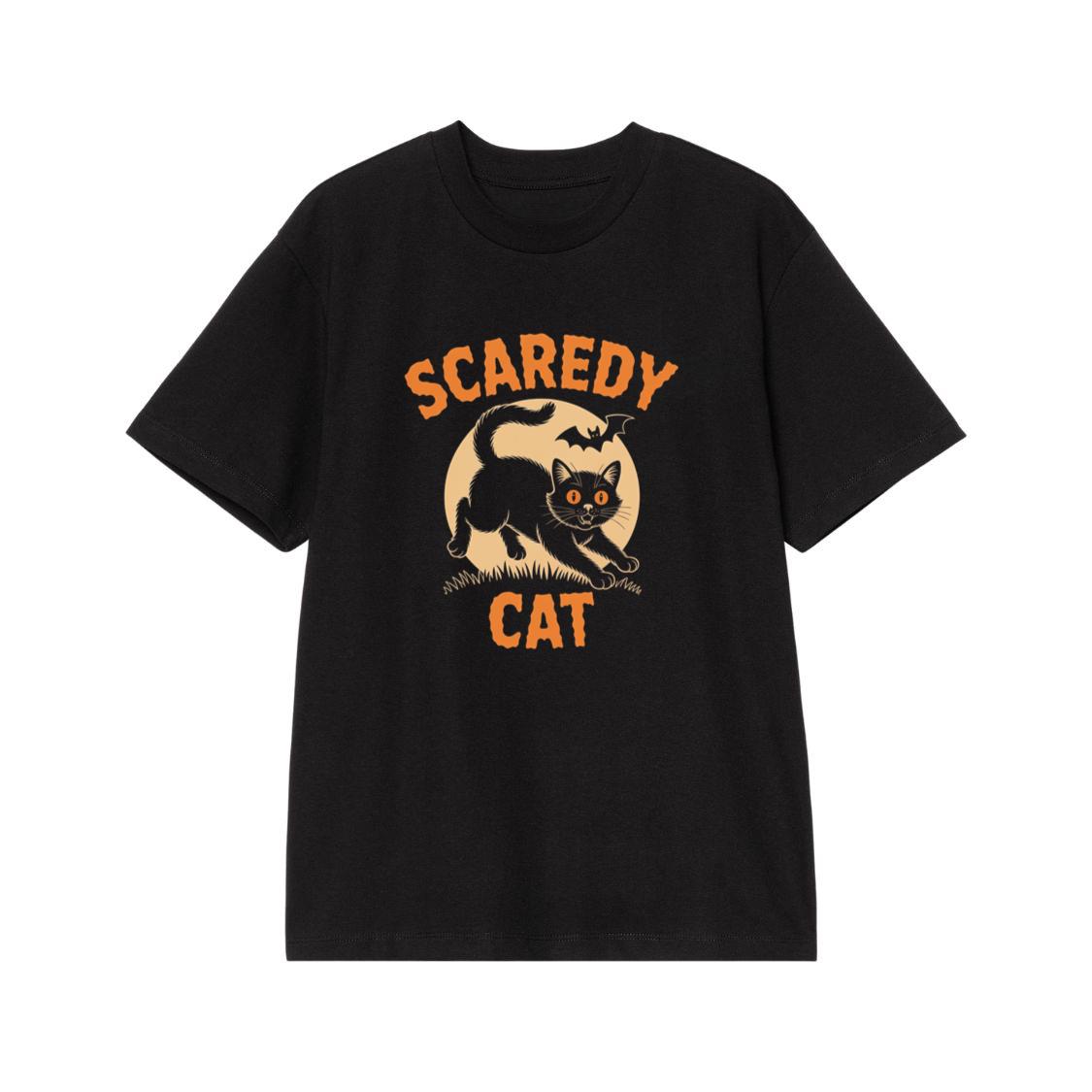 Scaredy Cat Funny Halloween Black Cat Graphic T-Shirt
