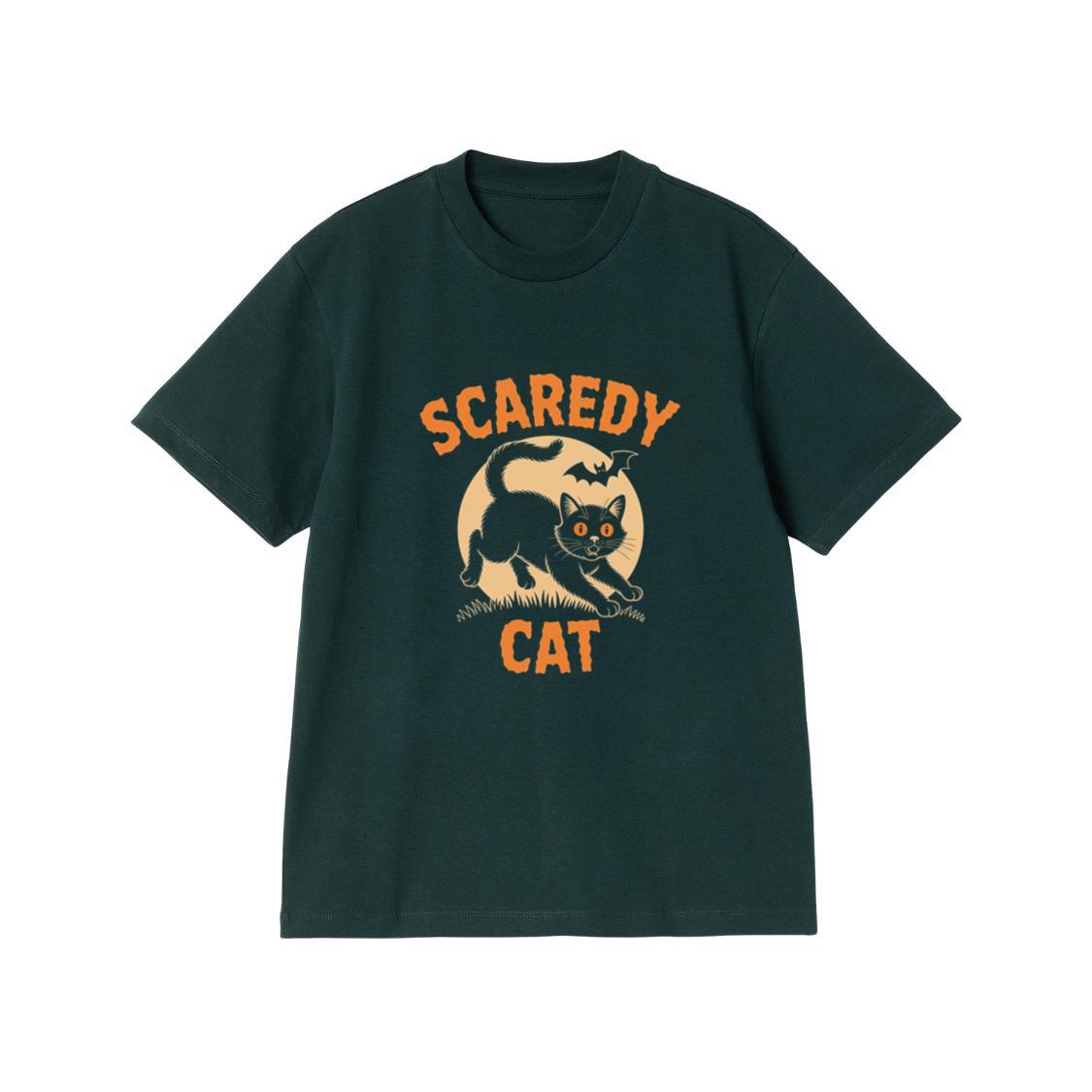 Scaredy Cat Funny Halloween Black Cat Graphic T-Shirt - Image 2
