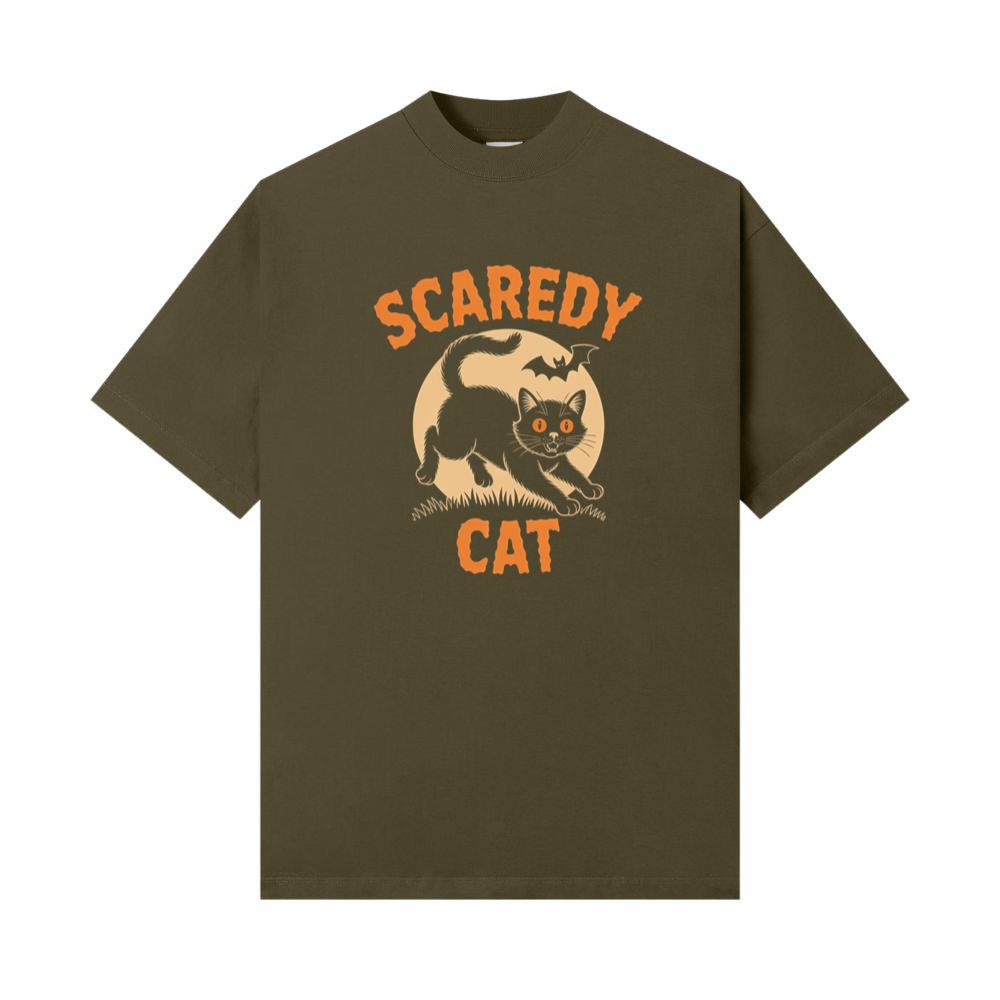 Scaredy Cat Funny Halloween Black Cat Graphic T-Shirt - Image 2