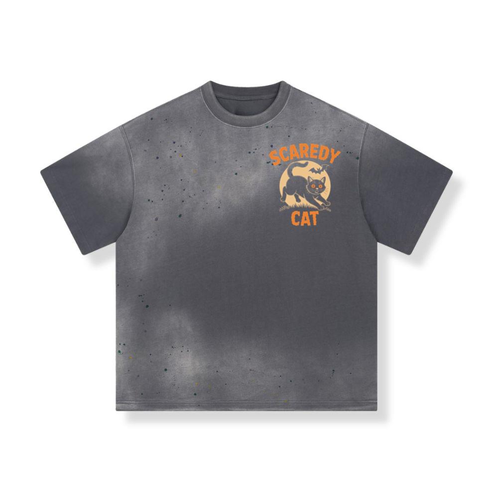 Scaredy Cat Funny Halloween Black Cat Graphic T-Shirt - Image 3