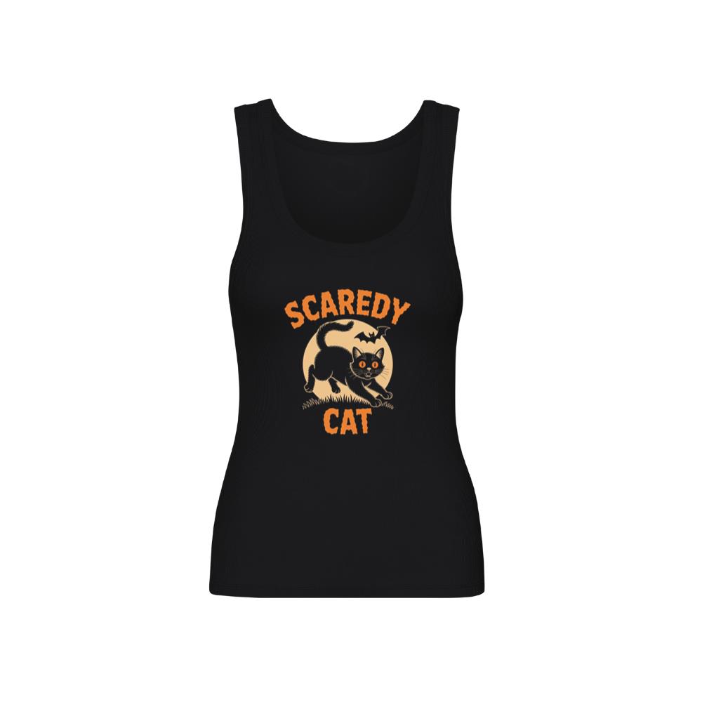 Scaredy Cat Funny Halloween Black Cat Graphic TankTop 