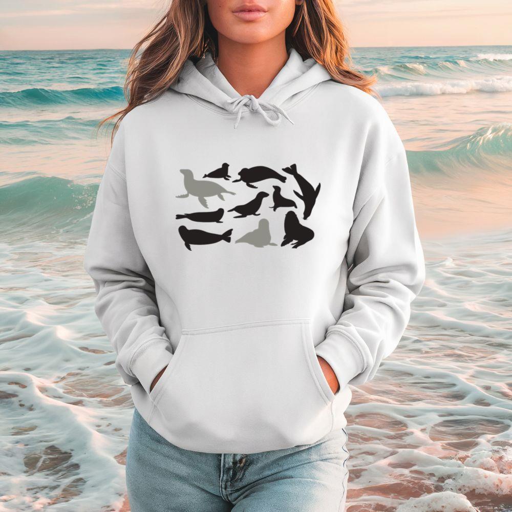 Seal Animal Silhouettes Ocean Wildlife Graphic Hoodie