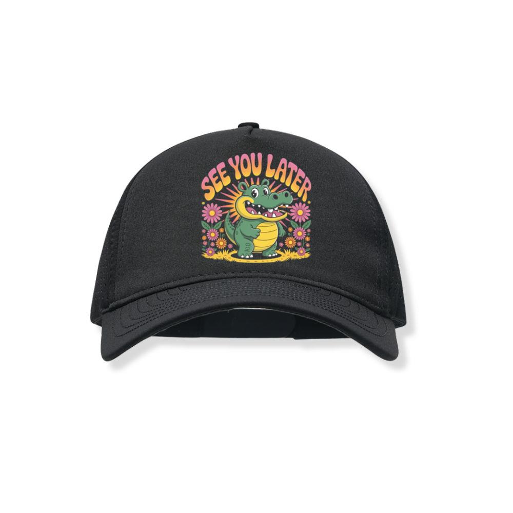 See You Later Crocodile Retro Cute Cartoon Design Black Hat