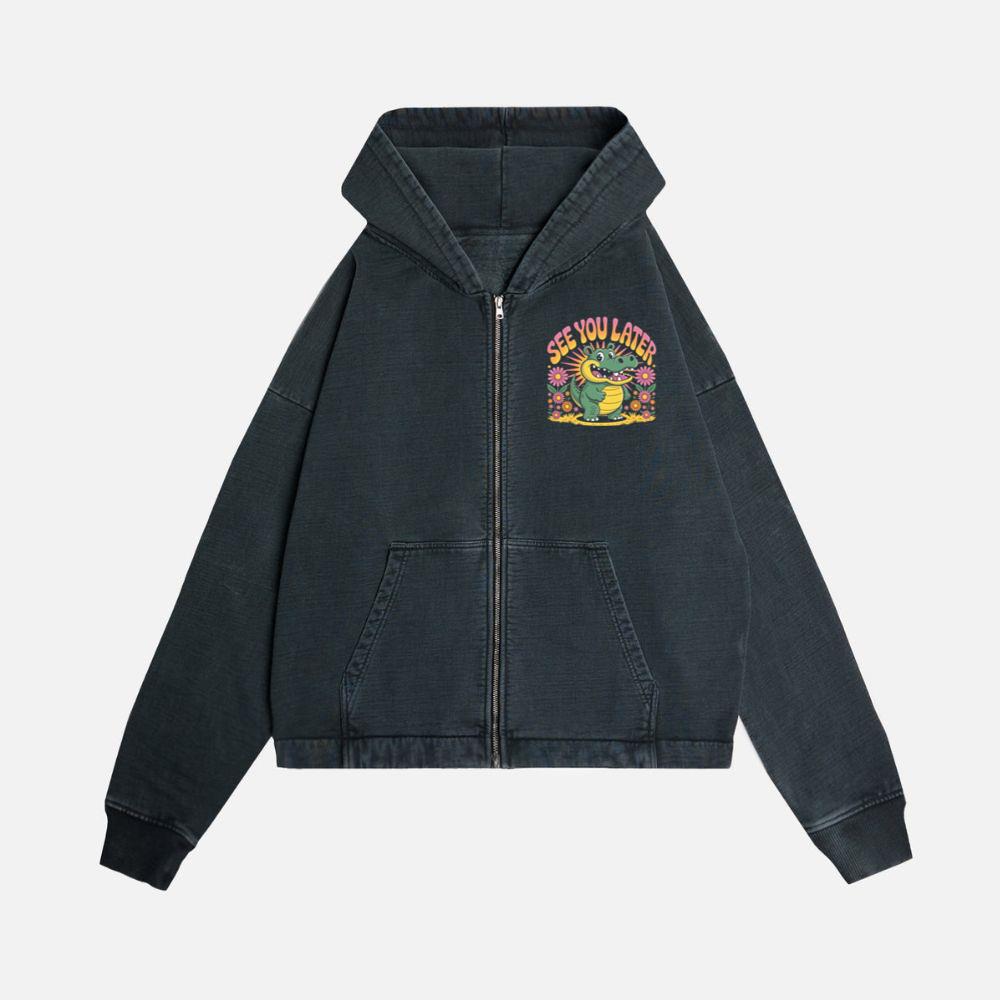 See You Later Crocodile Retro Cute Cartoon Design Zip Hoodie