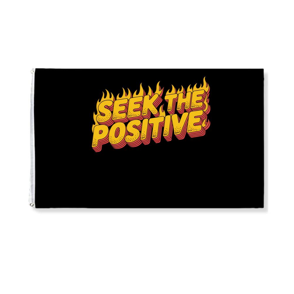 Seek the Positive Retro Flame Text Graphic Flag