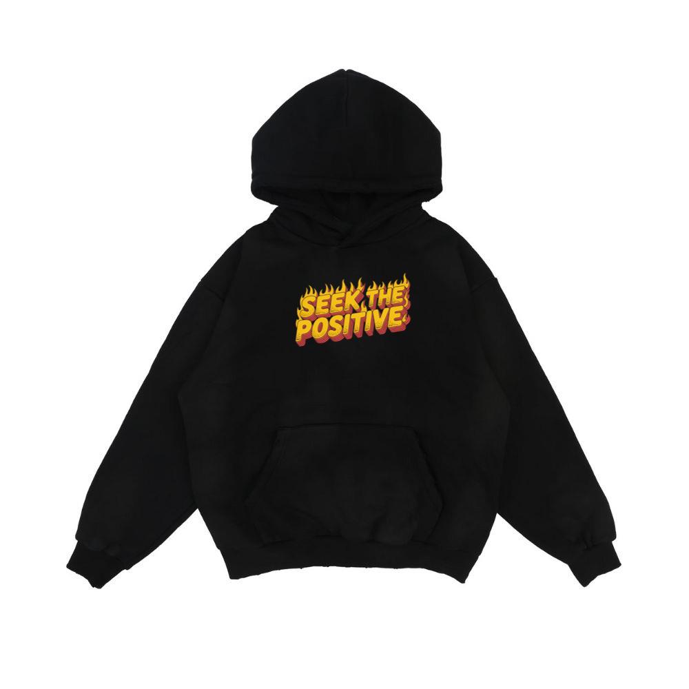 Seek the Positive Retro Flame Text Graphic Hoodie
