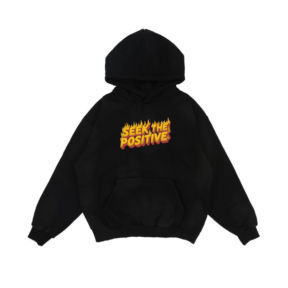 Seek the Positive Retro Flame Text Graphic Hoodie