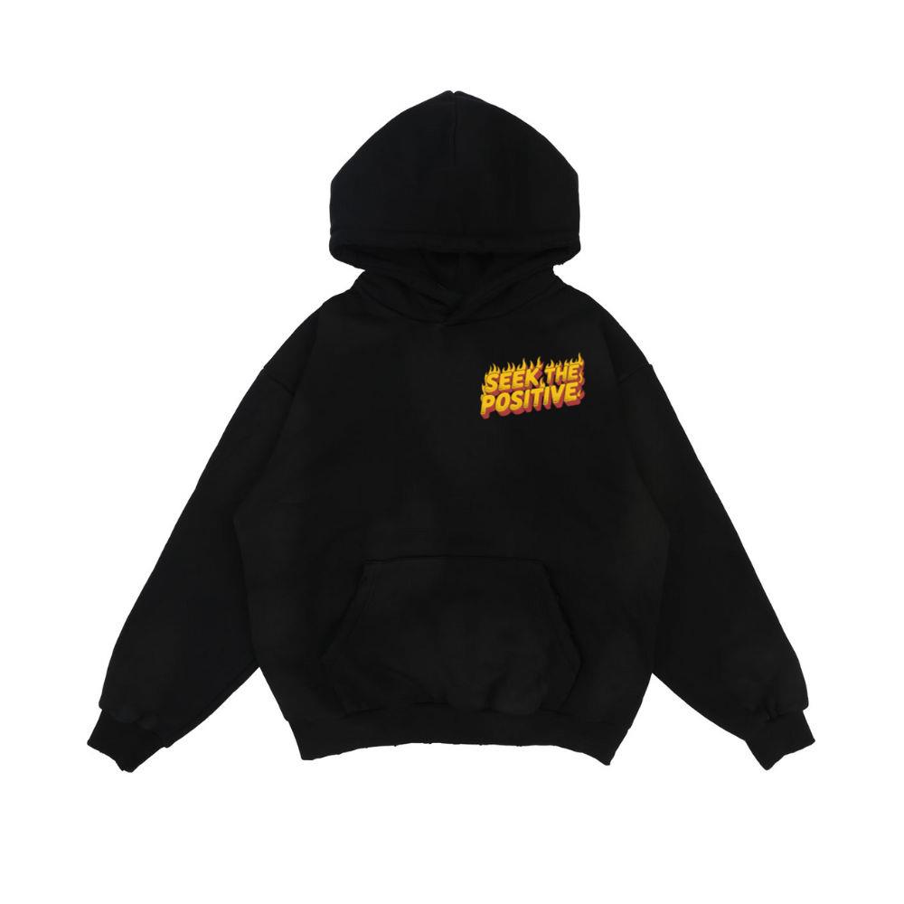 Seek the Positive Retro Flame Text Graphic Hoodie