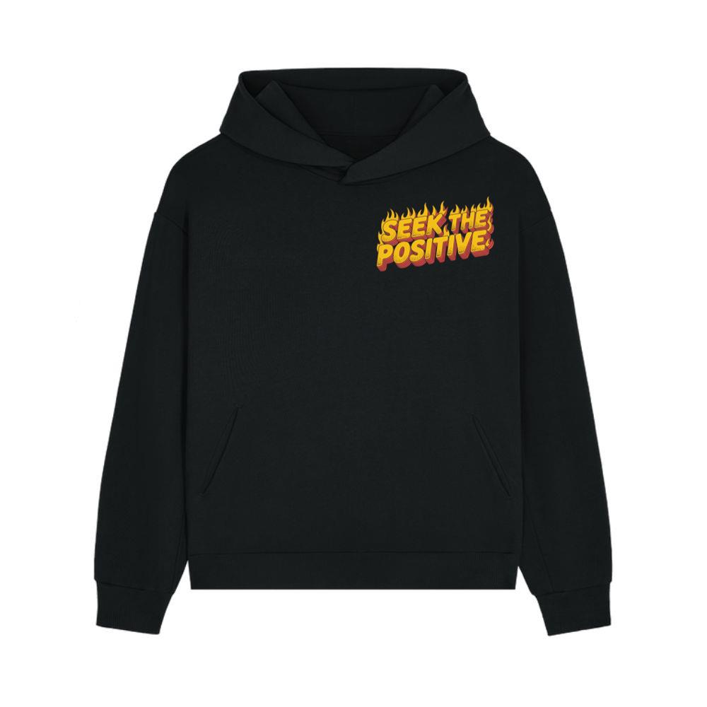 Seek the Positive Retro Flame Text Graphic Hoodie