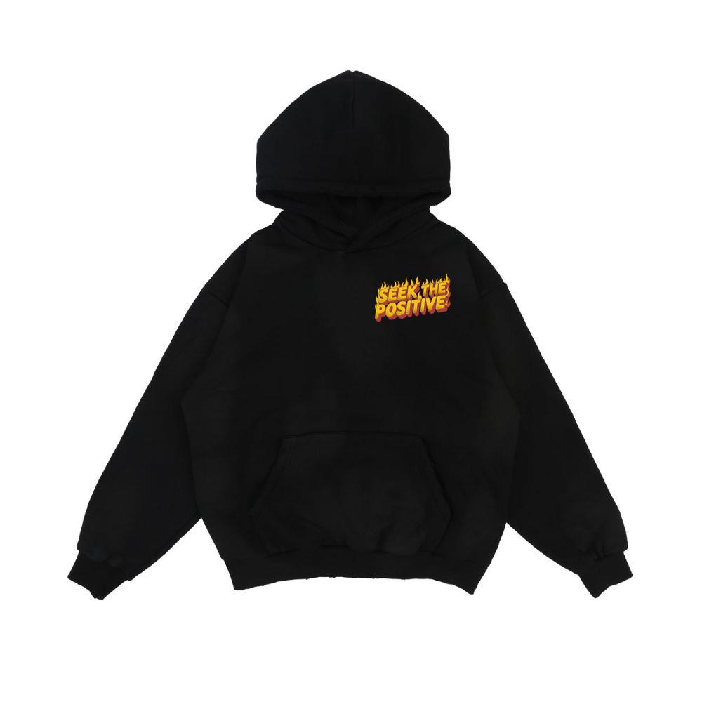 Seek the Positive Retro Flame Text Graphic Hoodie