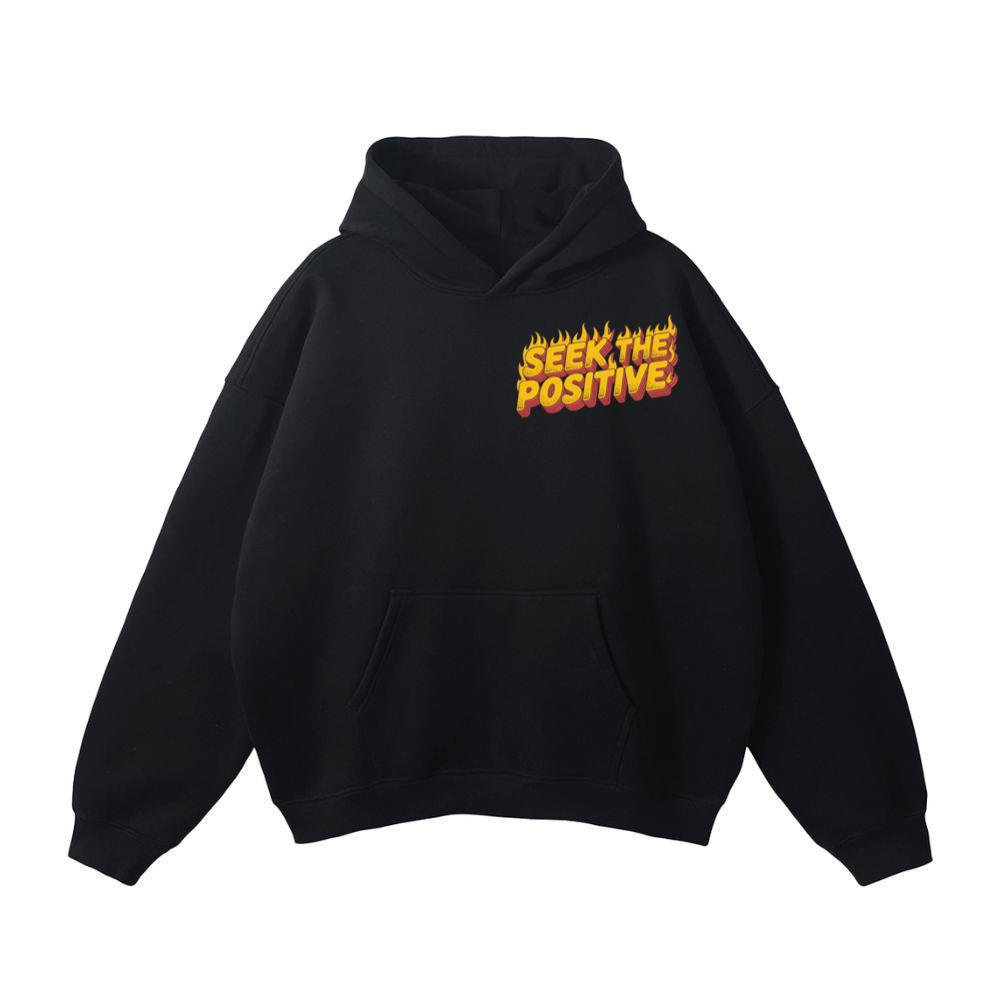 Seek the Positive Retro Flame Text Graphic Hoodie