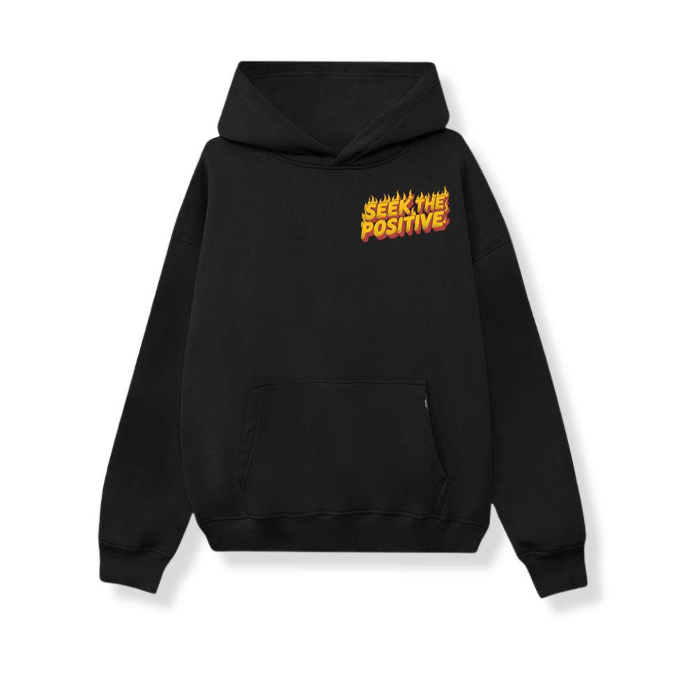 Seek the Positive Retro Flame Text Graphic Hoodie