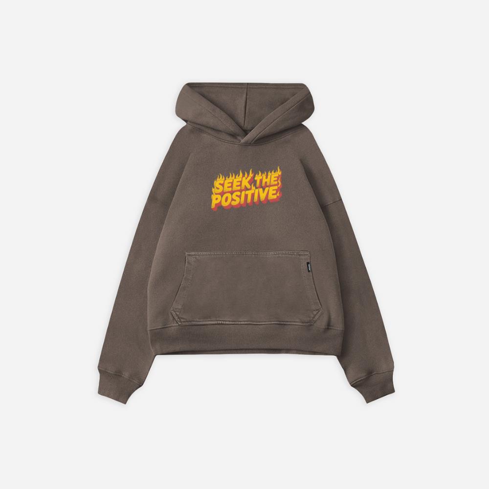 Seek the Positive Retro Flame Text Graphic Hoodie