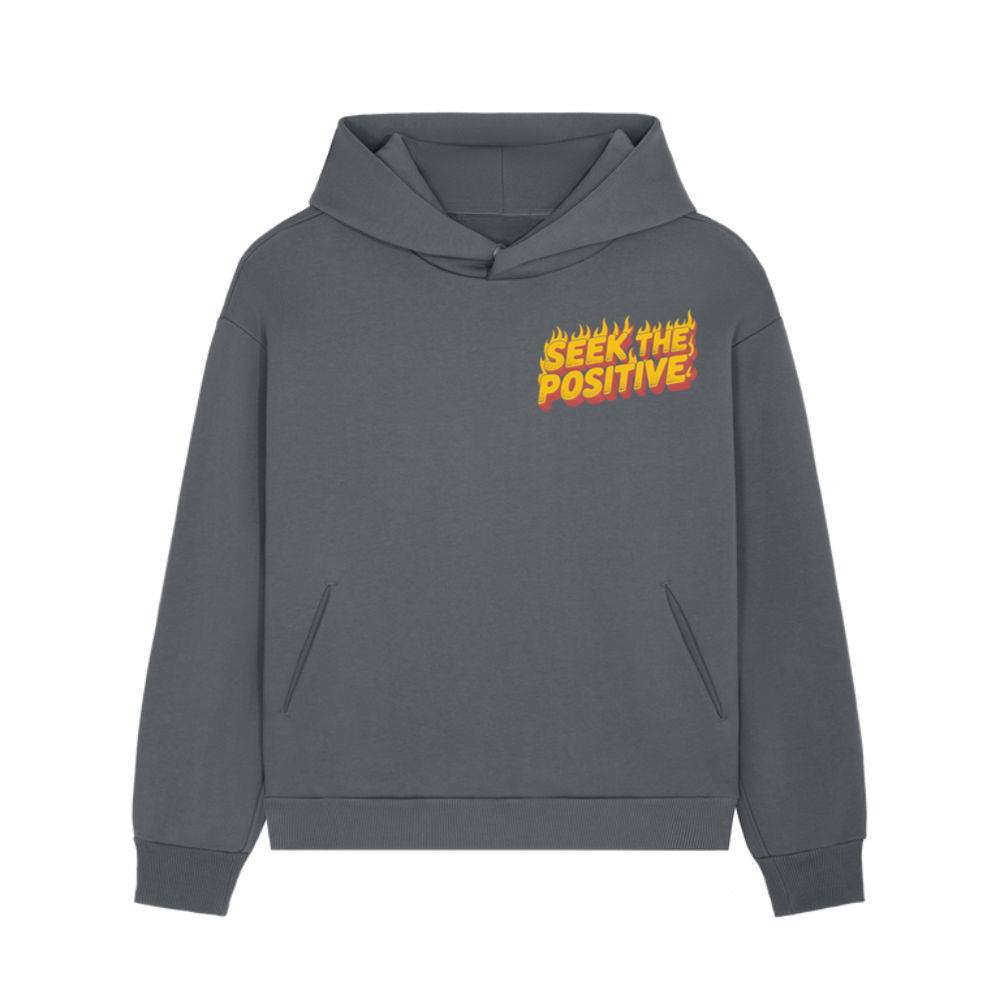 Seek the Positive Retro Flame Text Graphic Hoodie - Image 2
