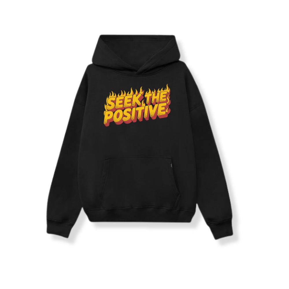 Seek the Positive Retro Flame Text Graphic Hoodie