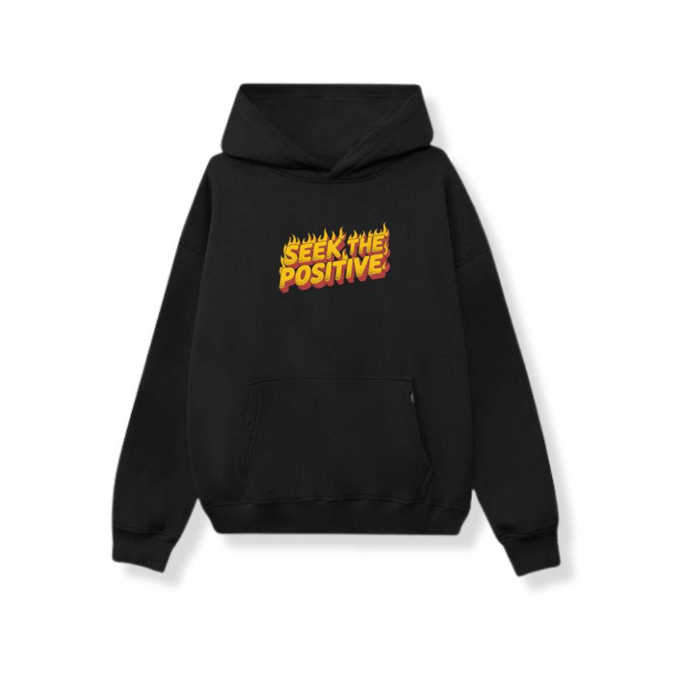 Seek the Positive Retro Flame Text Graphic Hoodie