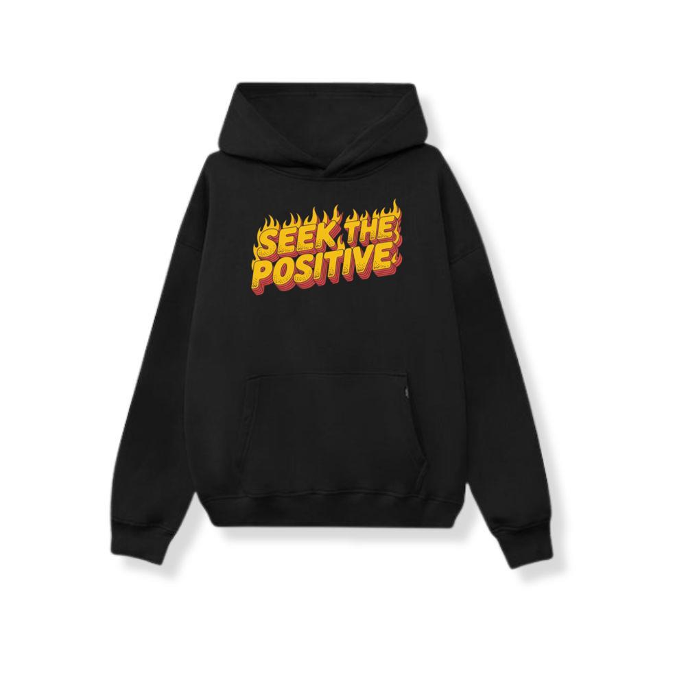 Seek the Positive Retro Flame Text Graphic Hoodie