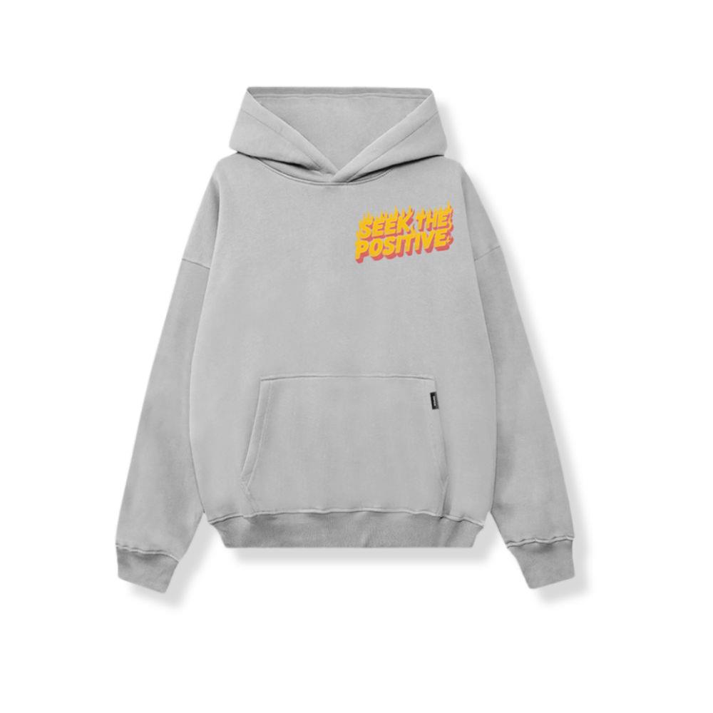 Seek the Positive Retro Flame Text Graphic Hoodies
