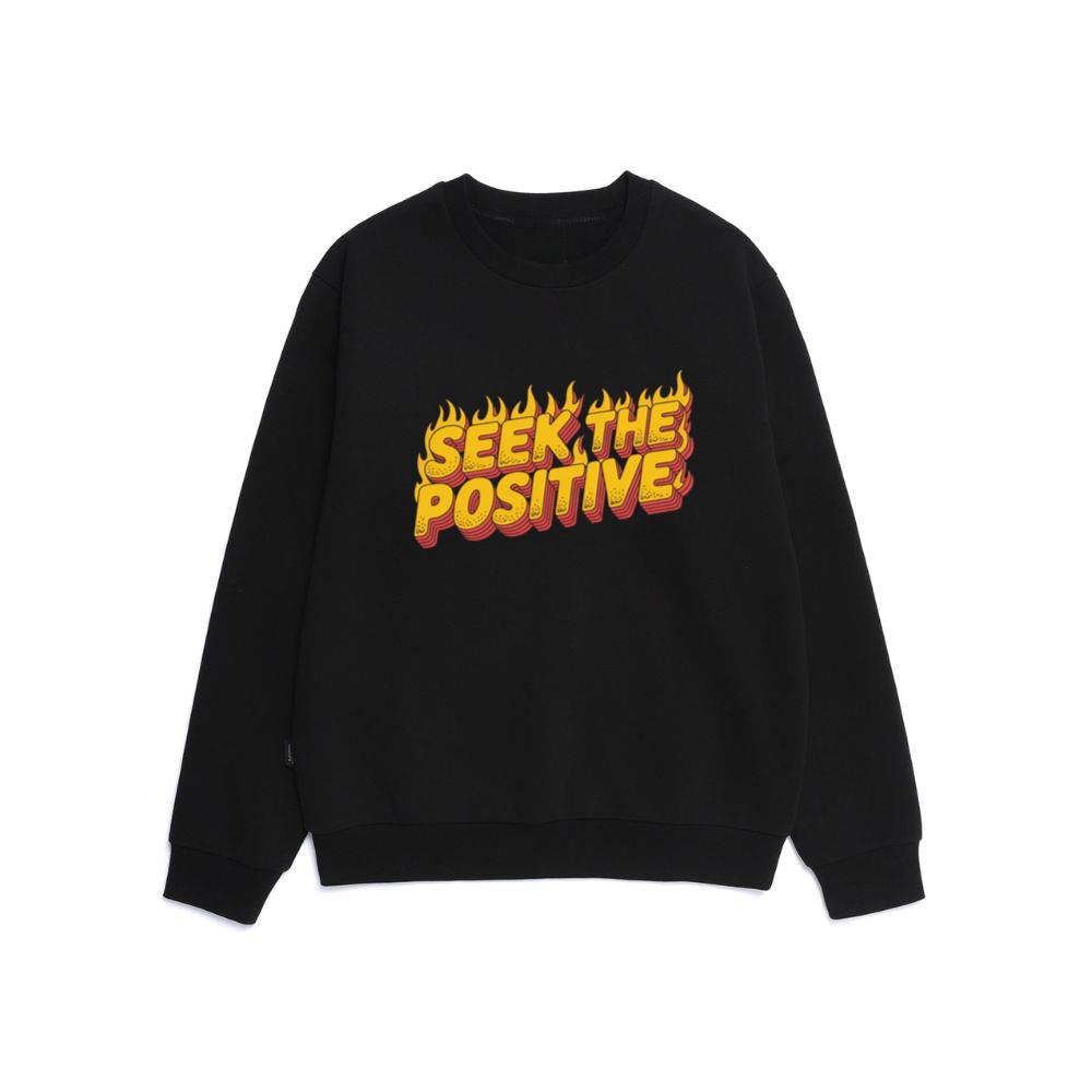 Seek the Positive Retro Flame Text Graphic Sweatshirt