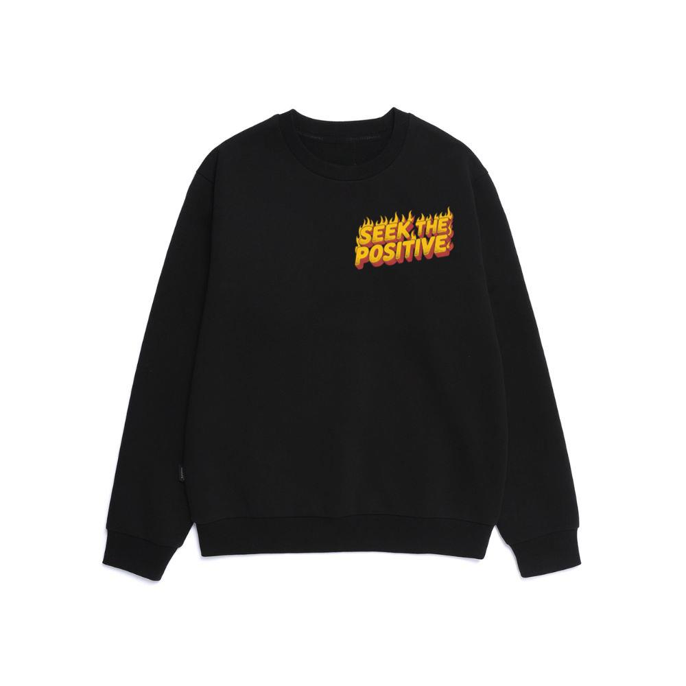 Seek the Positive Retro Flame Text Graphic Sweatshirt
