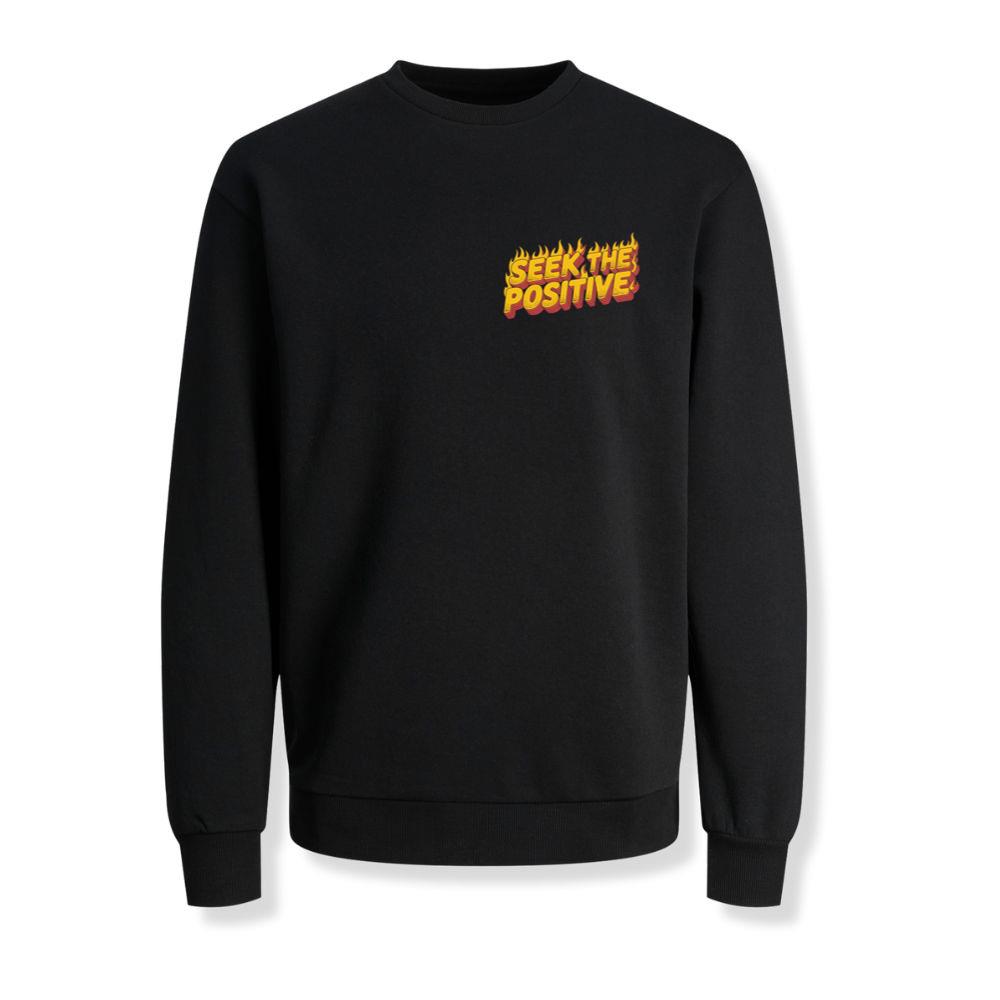 Seek the Positive Retro Flame Text Graphic Sweatshirt