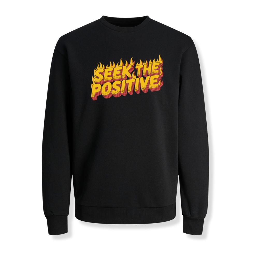 Seek the Positive Retro Flame Text Graphic Sweatshirts