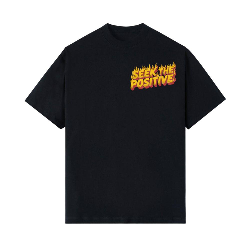 Seek the Positive Retro Flame Text Graphic T-Shirt