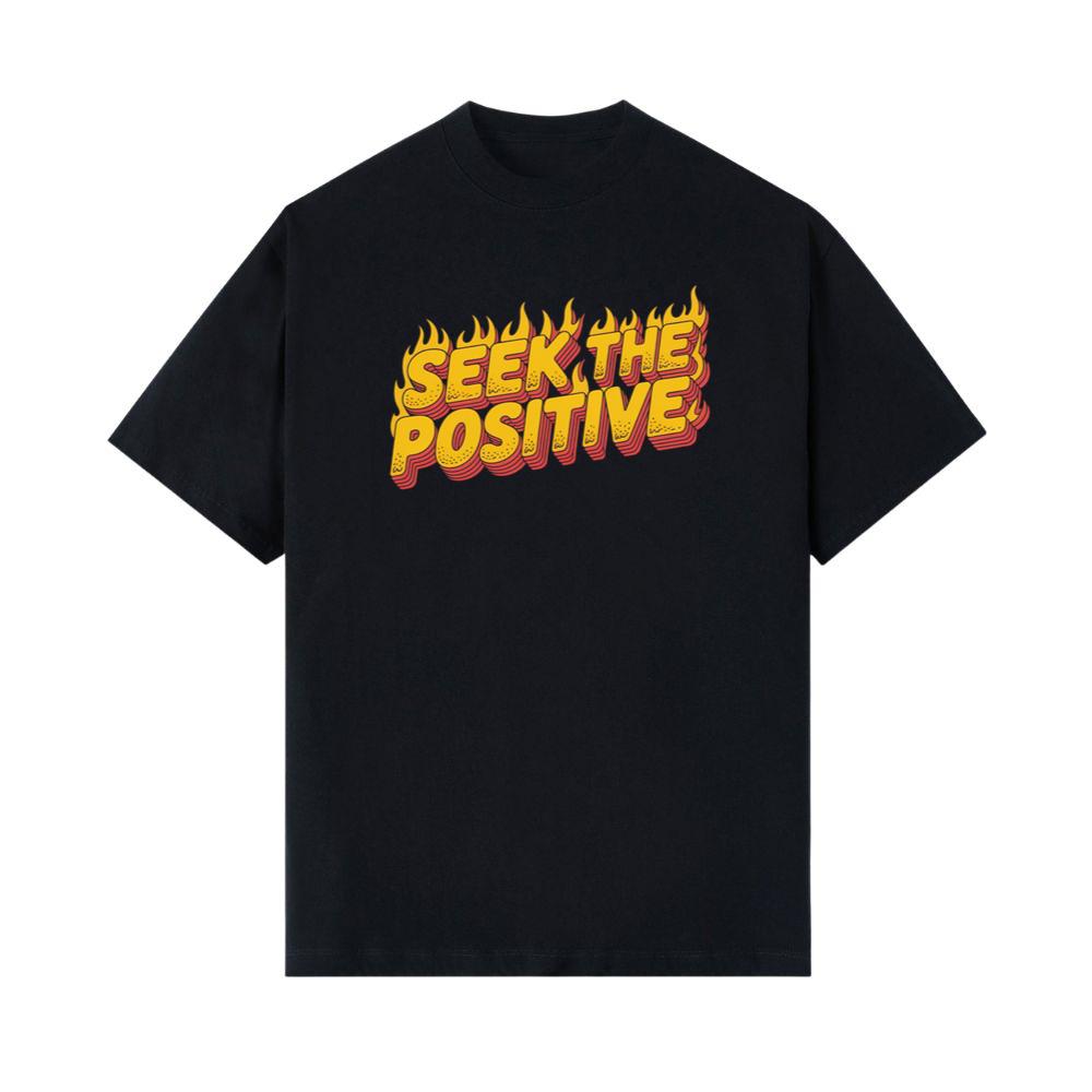 Seek the Positive Retro Flame Text Graphic T-Shirt
