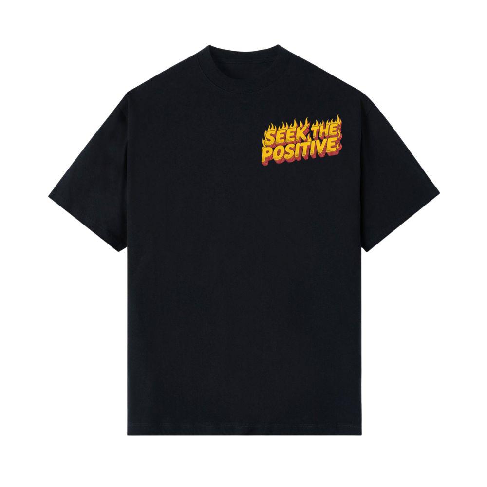 Seek the Positive Retro Flame Text Graphic T-Shirt