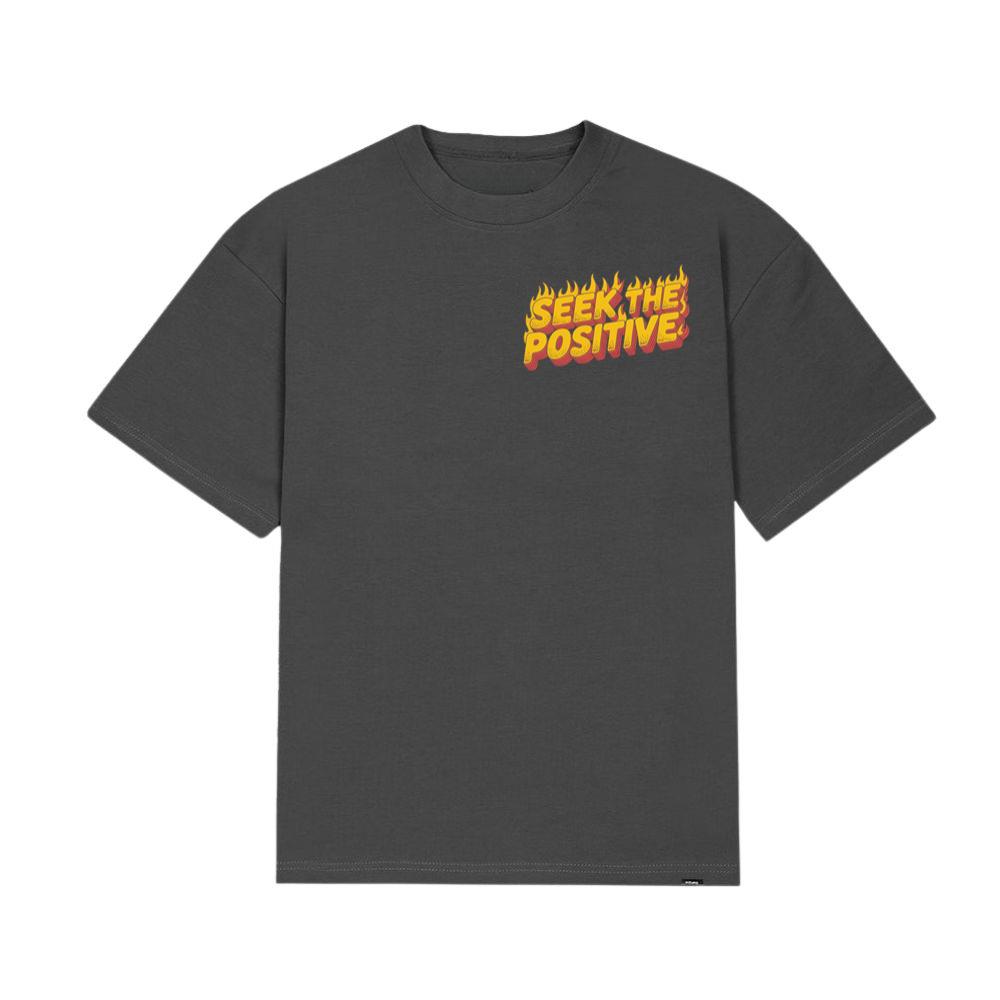 Seek the Positive Retro Flame Text Graphic T-Shirt