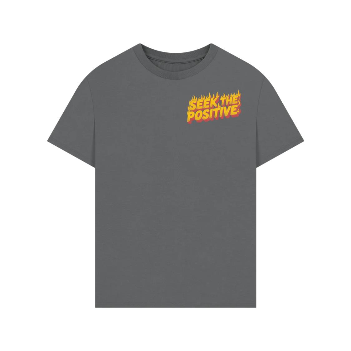 Seek the Positive Retro Flame Text Graphic T-Shirt - Image 3