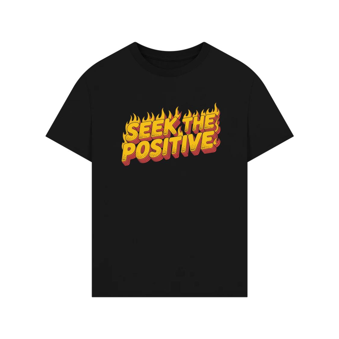 Seek the Positive Retro Flame Text Graphic T-Shirt
