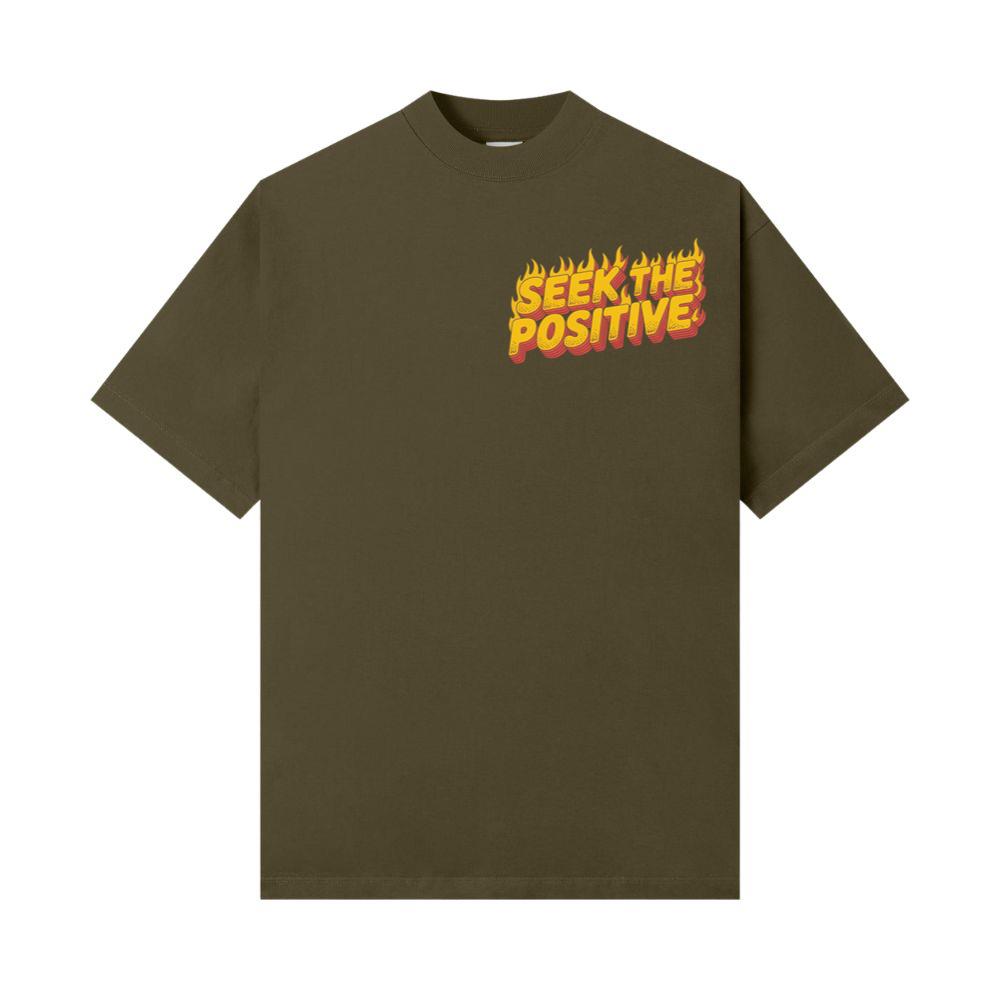 Seek the Positive Retro Flame Text Graphic T-Shirt - Ảnh 3